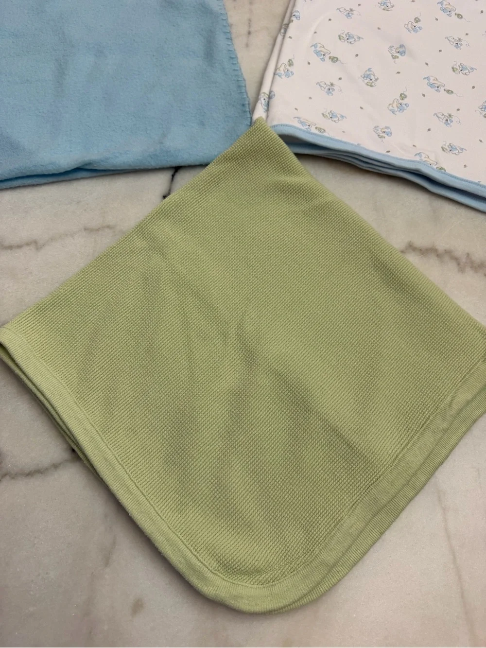 Baby Boy Lot of Three Blankets- Blue, Green, White